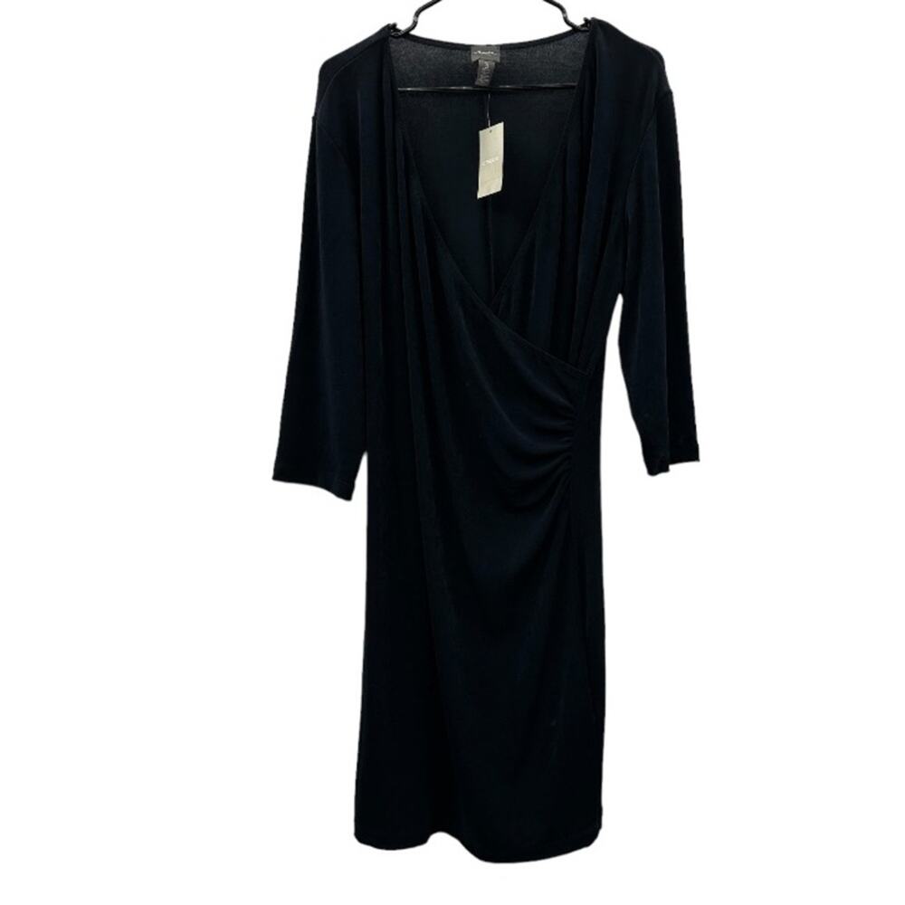 Chicos Travelers Rosemary Wrap 3/4 Sleeve Surplice Gathered Inset Dress Size 3P